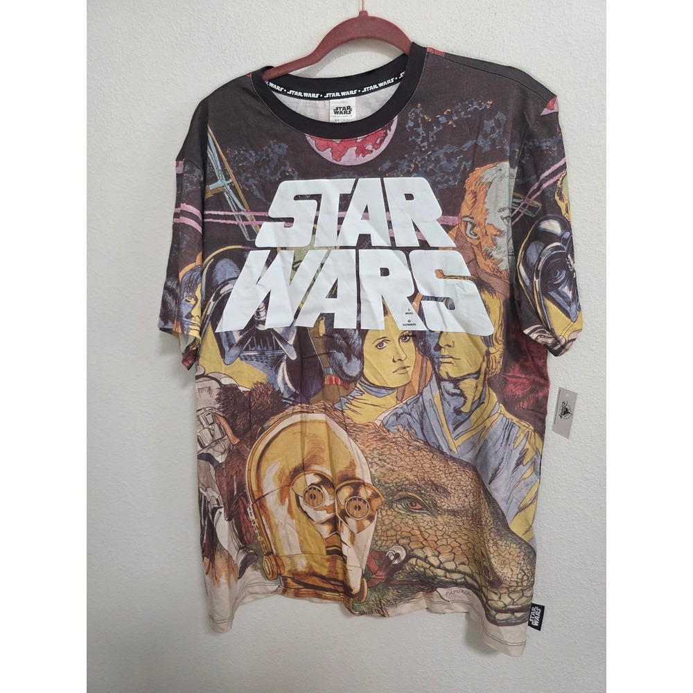 Star Wars All Over Print Shirt Mens Large Vintage Poster Graphic Tee NEW